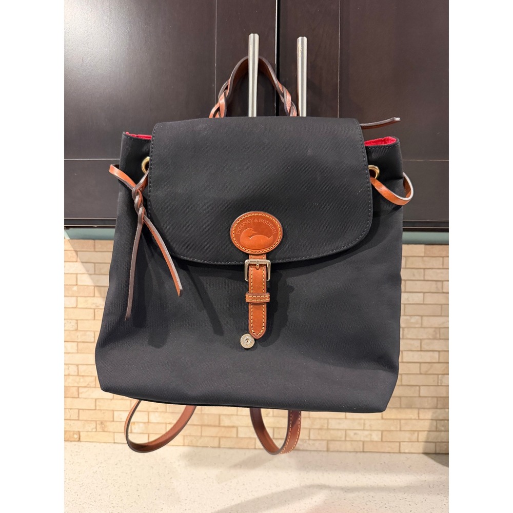 Dooney & Bourke Black Nylon Flap Backpack Lightweight Travel Bag